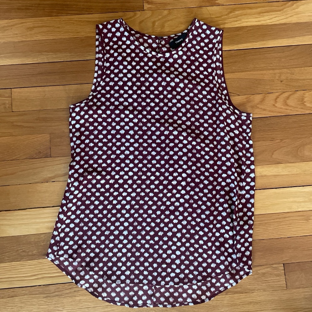 Theory Burgundy and White Printed Sleeveless Camisole